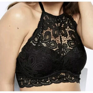 Victoria Secret PINK‎ BRALETTE PUSH-UP Racerback Lace MEDIUM PURE BLACK